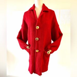 Ports International Red Weave Car Coat with Gold Accent Buttons
